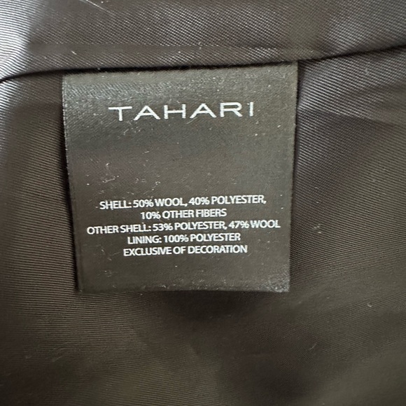 NWT Tahari Elaine Navy Blue Belted Wool Coat with Faux Leather Trim - Picture 10 of 11